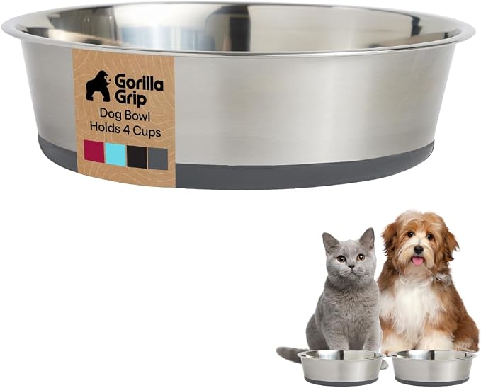 GORILLA GRIP Dog Bowl, Holds 4 Cups, Food Grade 304 Stainless Steel Food and by Unknown