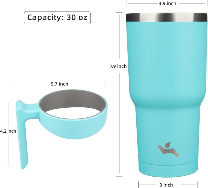 Konokyo 30 oz Tumbler with Handle and Straw, Insulated Travel Mug | Turquoise; - Image 4
