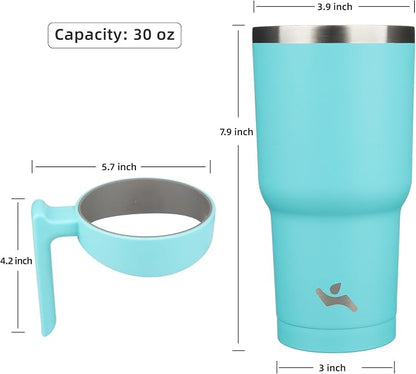 Konokyo 30 oz Tumbler with Handle and Straw, Insulated Travel Mug | Turquoise; - Image 4