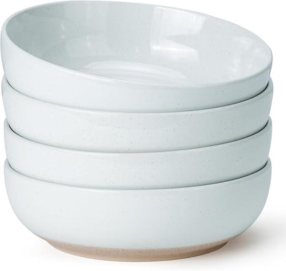 Pasta Bowls Set of 4, 34oz Speckled Ceramic Bowls Set for Serving Salad, Pasta, Soup, Dinner, 8" Wide and Deep Bowls, Dishwasher & Microwave Safe, Matte Terracotta Base (Gray White)