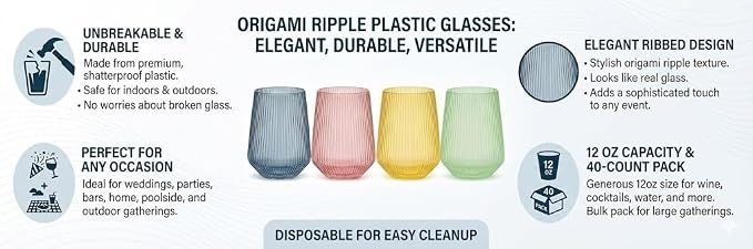 40 Pack Disposable Stemless Plastic Wine Glasses 12 oz - Image 6