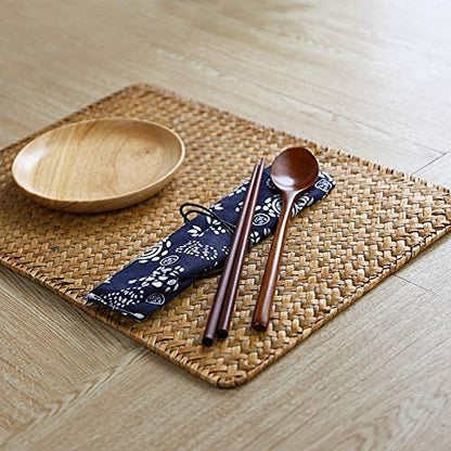 Natural Woven Rattan Rectangular Placemats for Dining Table (Set of 6, 18x12inches)