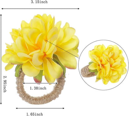 Flower Napkin Rings Set of 6,Rustic Rose Napkin Rings Flower Dinner Napkin Holder for Table Decoration (34#Yellow)