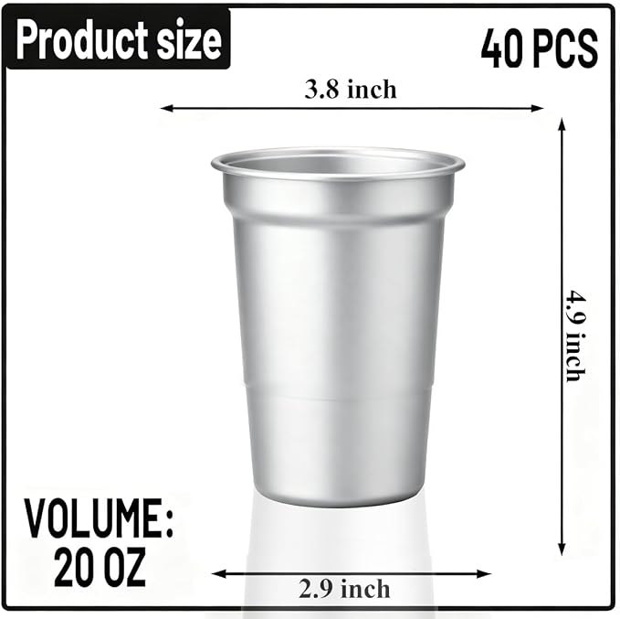40 Pack 20 oz Aluminum Party Cups, Metal Cups Reusable Aluminum Drinking Cups - Image 2
