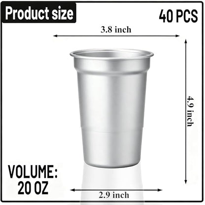 40 Pack 20 oz Aluminum Party Cups, Metal Cups Reusable Aluminum Drinking Cups - Image 2
