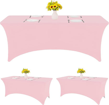 HAISIWLKJ 3 Pack Table Cloth 8ft Pink Tablecloths for Rectangle Folding Table Spandex Fitted Stretch Cover Wrinkle Resistant Washable Protector for Party, Wedding, Banquet, Festival.