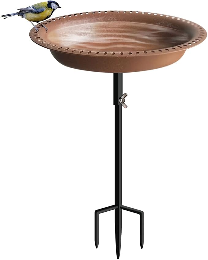 Koutemie Bird Bath for Outside 1-¼ Gallon Detachable, Deep Brown, 29 Inch | by Koutemie