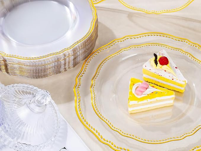60 Pcs Clear Gold Dinner Plates - Image 8