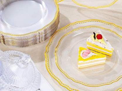 60 Pcs Clear Gold Dinner Plates - Image 8