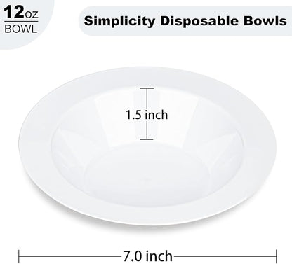 BESTVIP 50Pcs Plastic White Bowls, 12 Oz Disposable Bowls Disposable Bowls for Parties, Wedding, Christmas, Soak Proof Bowls for Breakfast, Lunch, and Dinner Meals