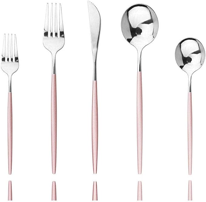 Pink Silver Silverware Set, JASHII 20-Piece Stainless Steel Satin Finish by JASHII