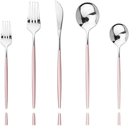 Pink Silver Silverware Set, JASHII 20-Piece Stainless Steel Satin Finish by JASHII