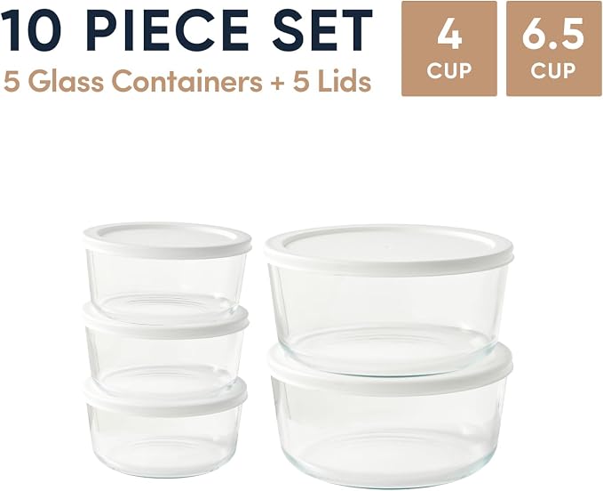 10-Piece Glass Food Storage Containers Set | 4-Cup & 6.5-Cup, Leakproof | - Image 2