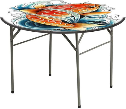 Round Tablecloth, Koi Fish Tablecloth for Side Table, Tattoo Style Japanese Wave, Fit Round Tables 32inch Diameter, Buffet Table/Parties/Holiday Dinner, Multicolor