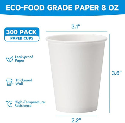 RACETOP 8 oz 300 Pack Disposable Paper Coffee Cups, Disposable Paper Cups - Image 2