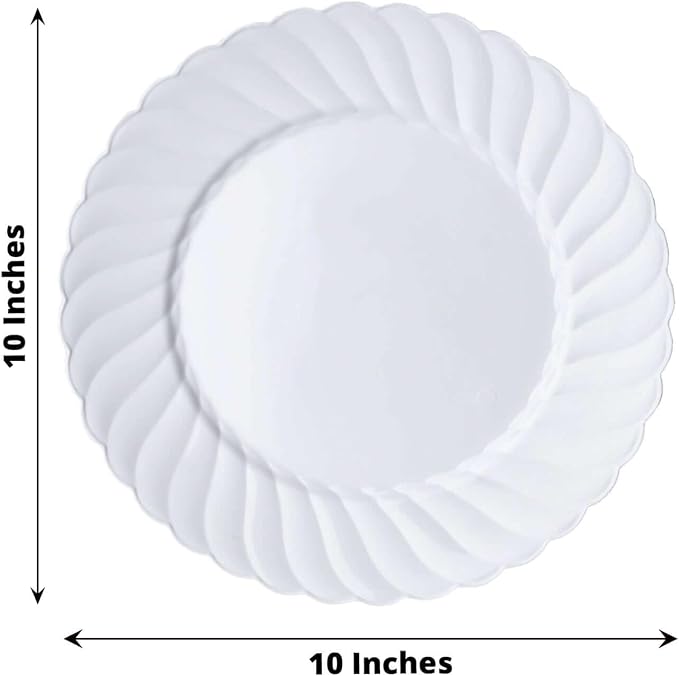 Efavormart 10-Pack 10" White Flared Round Plastic Dinner Plates, Premium Heavy - Image 3