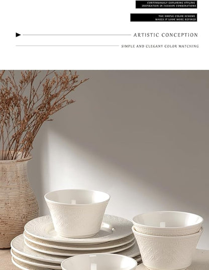 4-piece set, ceramic tableware set, relief plate and bowl set, microwave and - Image 3