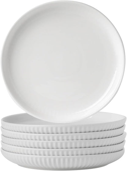 HASENSE Dinner Plate, 10 Inch White Ceramic Plates Set of 6, Dish Set for Steak, Pasta, Pizza, Appetizer, Round Dinnerware Dish for Kitchen, Serving Plate Microwave, Oven and Dishwasher Safe