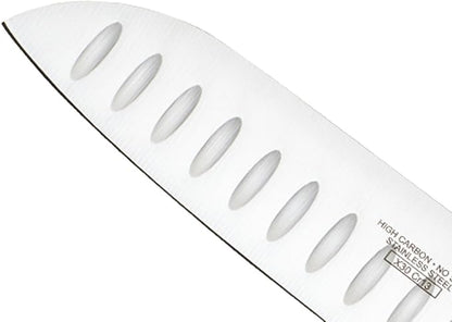 Mercer Culinary Millennia Colors Santoku Knife, 7-Inch Granton Edge, Red