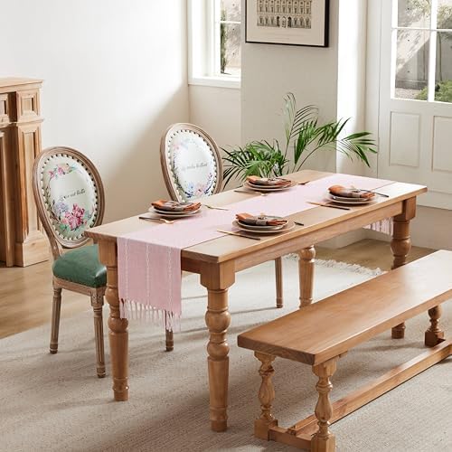 Braided Farmhouse Table Runner, Braided Pink 13x108 Inch, Cotton Linen Table - Image 3