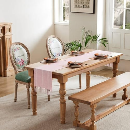 Braided Farmhouse Table Runner, Braided Pink 13x108 Inch, Cotton Linen Table - Image 3