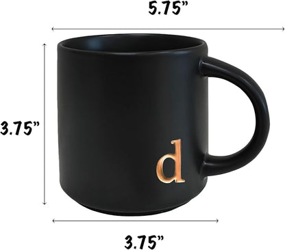COLLECTIVE HOME Black Ceramic Coffee Mug, 15 oz Golden Monogram Tea Cup | - Image 3