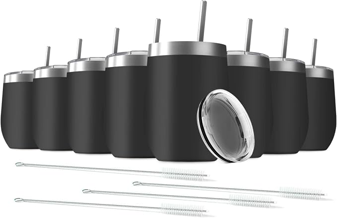 8 Pack 12 oz Stainless Steel Wine Tumbler by Deitybless