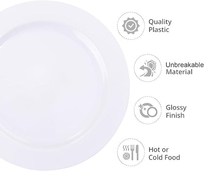 I00000 50 Pcs White Plastic Dessert Plates, 7.5 inch Disposable Salad Plates, Premium Appetizer Plates for Party, White Plastic Plates for Wedding