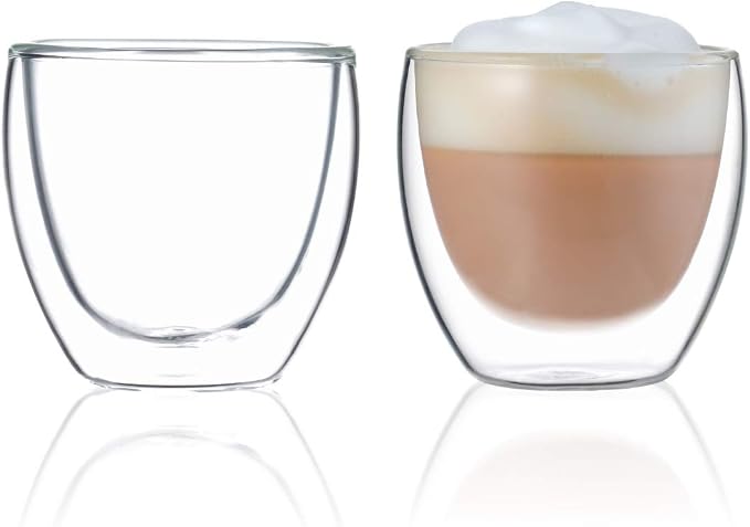 BLUE BREW 2.5oz Expresso Shots Cup, Double-Walled Insulated Glass Coffee Cups by BLUEBREW