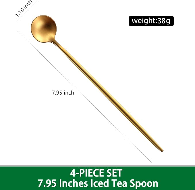 7.95 Inches Matte Gold Stainless Steel Iced Tea Spoons, Long Handle Ice - Image 2