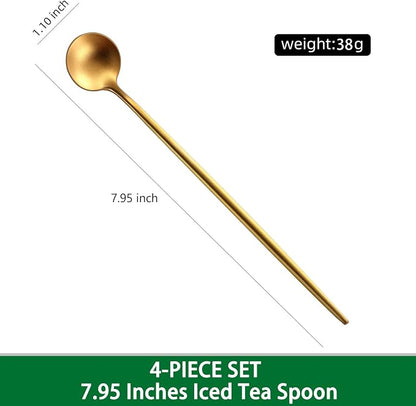7.95 Inches Matte Gold Stainless Steel Iced Tea Spoons, Long Handle Ice - Image 2