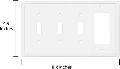 Henne Bery Modern Edge Decorative Wall Plate Switch Plate Outlet Cover, Durable Solid Zinc Alloy (Triple Toggle/Single Decorator, White)