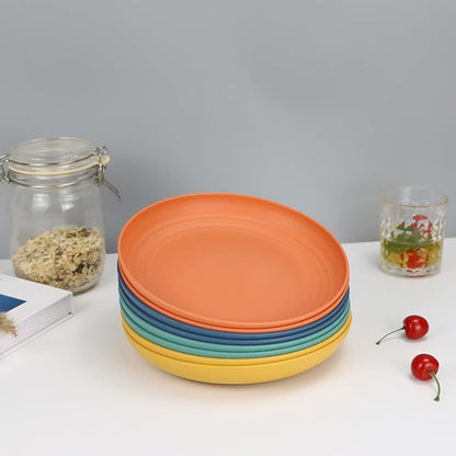 Homienly Wheat Straw Dinner Plates Set of 8 - Alternative to Plastic, Microwave & Dishwasher Safe, Unbreakable Kids Plates with 4 Colors (Colorful, 8 inch)