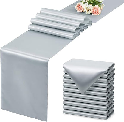 Silver Satin Table Runner, 12x108 Inches, 2 Pack | Premium Satin, Smooth by VCUSUELER