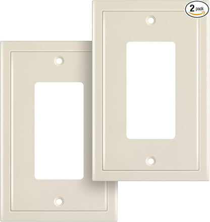 Henne Bery Modern Edge Decorative Wall Plate Switch Plate Outlet Cover, Durable Solid Zinc Alloy (Single Decorator 2PK, Light Almond)