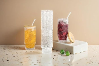 Vintage Glass Cups with Bamboo Lids and Straws–4Sets 11oz Iced Coffee Cups - Image 6