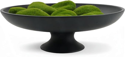 Large Black Decorative Bowl, Modern Pedestal Bowl for Home Decor, Decorative Fruit Bowl for Kitchen Counter, Stylish Key Bowls for Entry Table, 11.45”, Includes 10PCS Artificial Moss Rocks