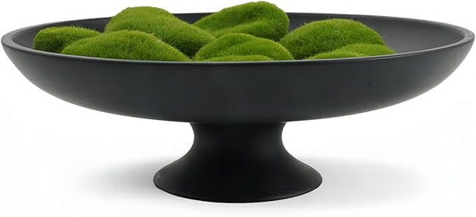 Large Black Decorative Bowl, Modern Pedestal Bowl for Home Decor, Decorative Fruit Bowl for Kitchen Counter, Stylish Key Bowls for Entry Table, 11.45”, Includes 10PCS Artificial Moss Rocks