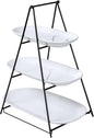 UNICASA 3 Tier Serving Tray for Parties – White Oval Porcelain Serving Platters and Trays with Collapsible Metal Stand – Tiered Dessert Stand for Cake, Snacks, Appetizers, Fruits, Chips & Dips