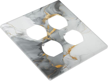 Light Switch Cover Gray/Gold Marble Abstract Modern Luxury 2 Gang Decorative SwitchPlates Double Duplex Wall Plates Switch Plates and Outlet Covers for Bathroom Bedroom Decor