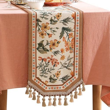 bilin gaier Designer Elegant French Linen Table Runner, Floral Pattern by bilingaier