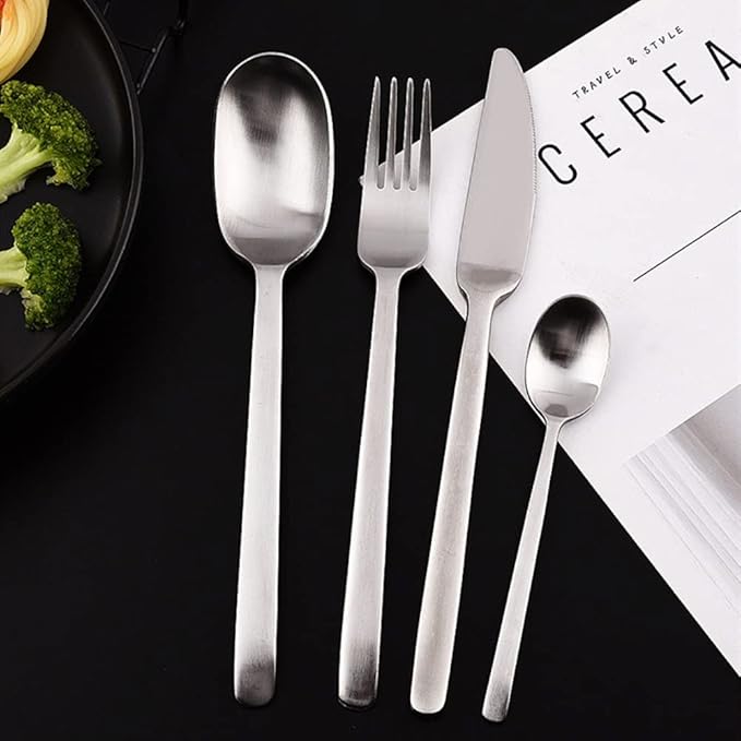 Matte Silverware Set for 12 Stainless Steel Flatware Set Light Luxury Vintage Style 48 Piece Cutlery Tableware Utensils Set Include Knives Forks and Spoons for Home Kitchen Restaurant Christmas