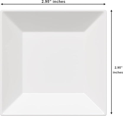 Exquisite Mini Disposable Appetizer Plates - 100 Pack 2.95" x 2.95" White Plastic Dessert Plates - Elegant Design for Weddings, Birthdays, and Formal Parties - Stackable and Convenient - BPA Free