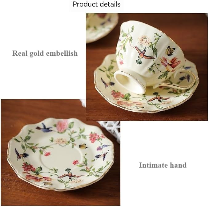 8 oz Vintage flower Ceramic cup and 6" saucer set - Image 5