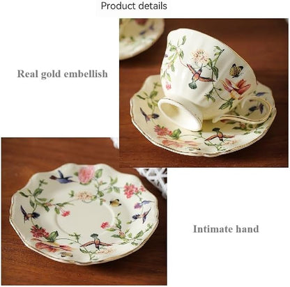 8 oz Vintage flower Ceramic cup and 6" saucer set - Image 5