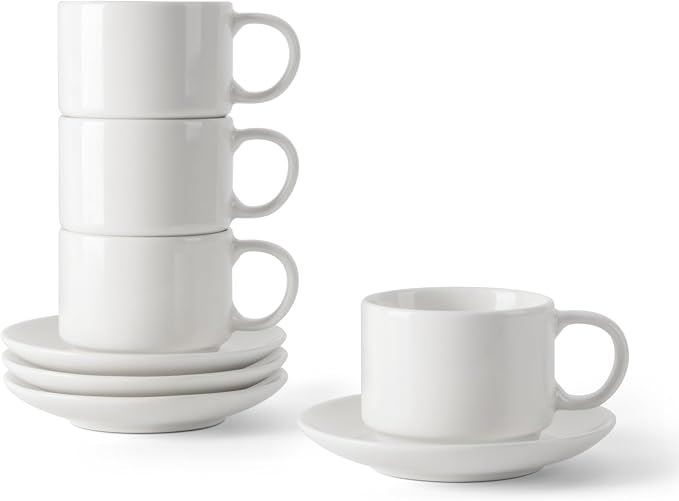 DOWAN 4 OZ Stackable Espresso Cups, Porcelain Coffee Cups by DOWAN