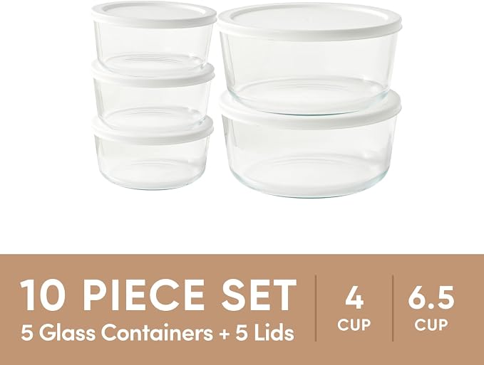 10-Piece Glass Food Storage Containers Set | 4-Cup & 6.5-Cup, Leakproof | - Image 3