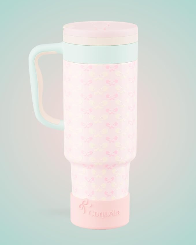 40 oz Insulated Tumbler with Handle and Push-Button Straw Lid, Stainless Steel - Image 2