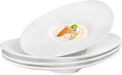 Soup Plates Fine Soup bowls Set of 4, 10.5 Inch Ceramics Oval Rimmed Small by Dingdaer