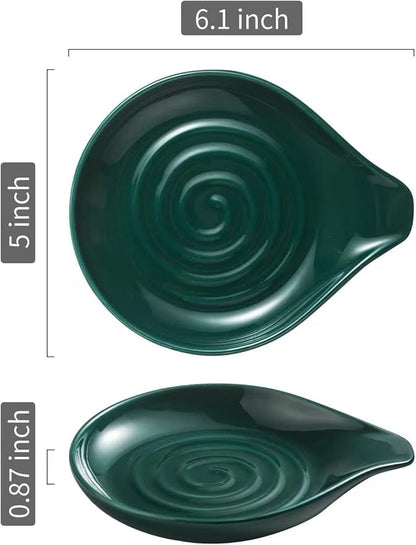 LAUCHUH Spoon Rest for Stove Top, 5 inch Ceramic Cooking Spoon Holder for Kitchen Countertop, Large Utensil Rest for Spatula, Ladle, Spoons or Tongs, Framhouse Decor, Green